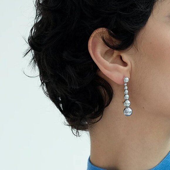 Dainty Silver Dangle Drop Statement Minimalist Earrings for Women Trendy Jewelry - Picture 2 of 5